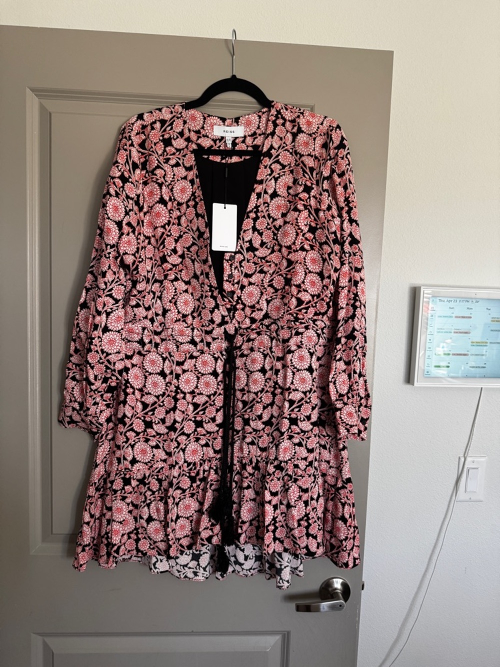 Reiss Black Dress with Pink Floral Print